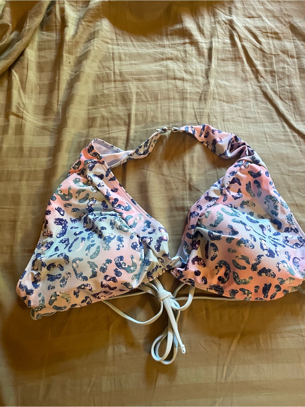 Women’s Pink Leopard Print Halter Bikini Top